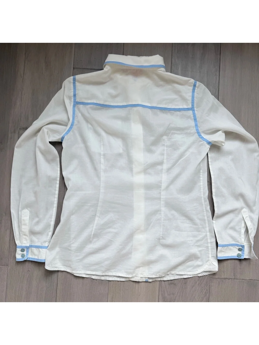 Tory Burch White Button-Up Shirt | Light Blue Trim Size 8